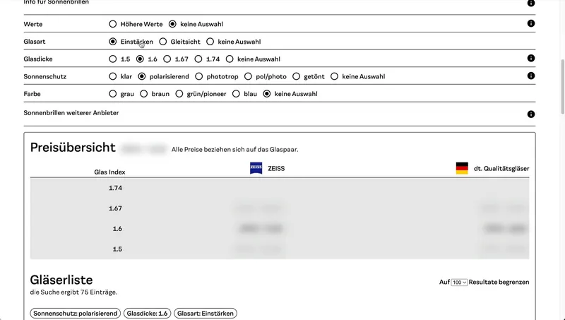 Beratungsboard - Optiker Verkaufstool