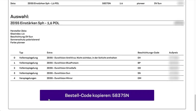 Beratungsboard - Optiker Verkaufstool